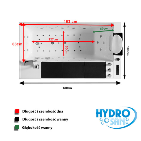 WANNA Z HYDROMASAŻEM NIAGARA 911 180x100 CM - sklep Hydrosan.eu